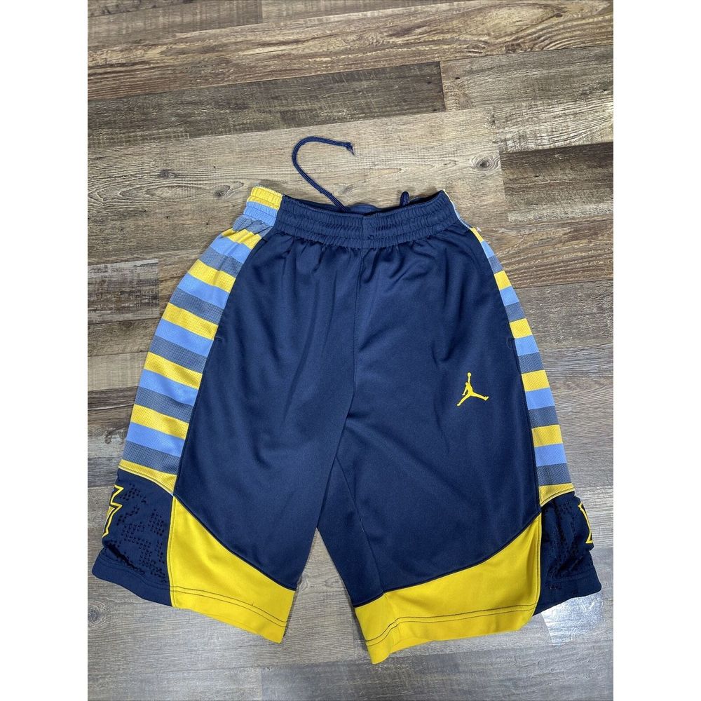 Nike Navy and Yellow Track Shorts with Striped Side Panels